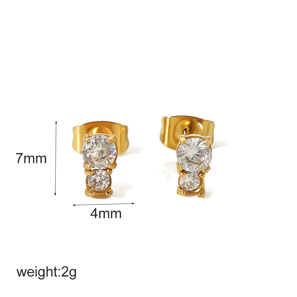 1 Pair Simple Classic Style Square Shape Stainless Steel 18K Gold Plated Inlay Zircons Women's Stud Earrings h5 Picture2